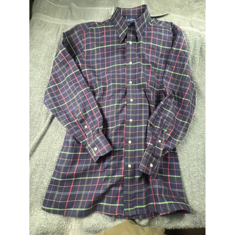 Tom James Executive Collection Plaid Button Down Shirt Mens Long Sleeve Dress